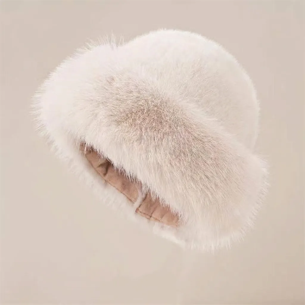 Women Winter Warm Artificial Mink Fur Mongolian Hat Thickened Windproof Plush Fisherman Hat Faux Fur Round Top Hat Accessories