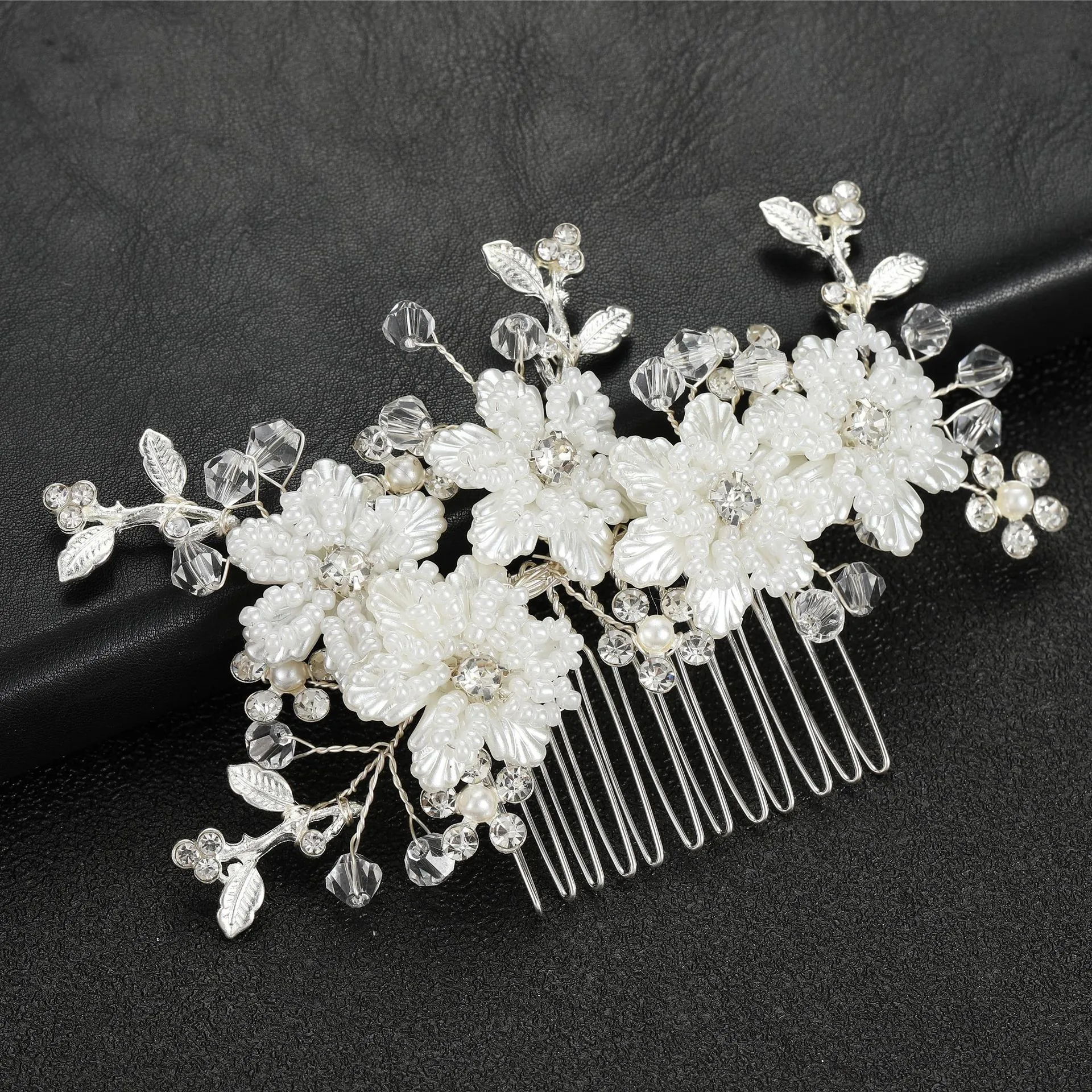Bridal Hair Comb Floral Faux Artificial Pearl Rhinestone Crystal Hand-made Wedding Headpiece Elegant Accessories For Women