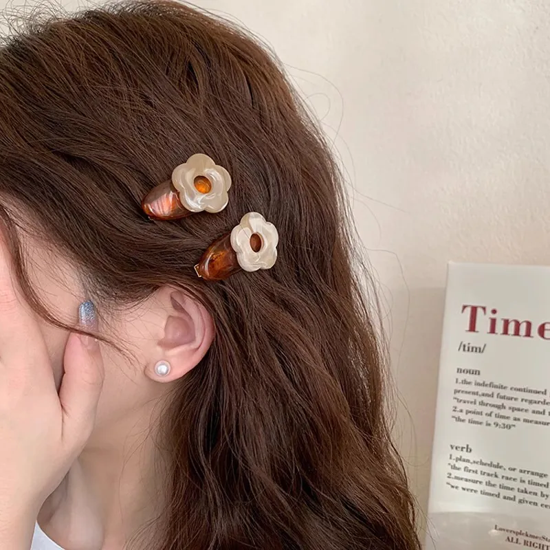 Flower Hair Clips Acrylic Resin Marble Texture Bangs Side Clip Korean Style Elegant Sweet Headwear For Women Girls