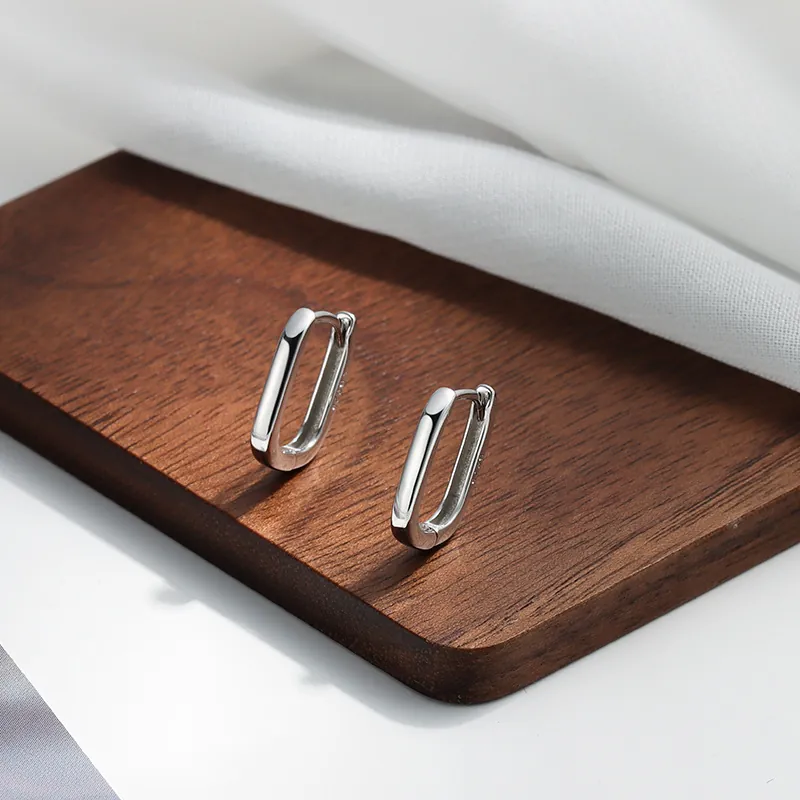 Orecchini A Cerchio Rettangolari Geometrici Minimalisti Argento Sterling 925 Gioielli Moderni Per Donna