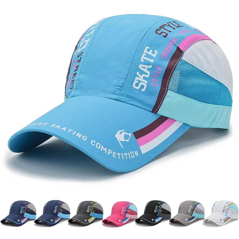 Skate Style Baseball Cap Quick Drying Polyester Breathable Mesh Outdoor Sun Hat Street Patchwork Adjustable For Men Women