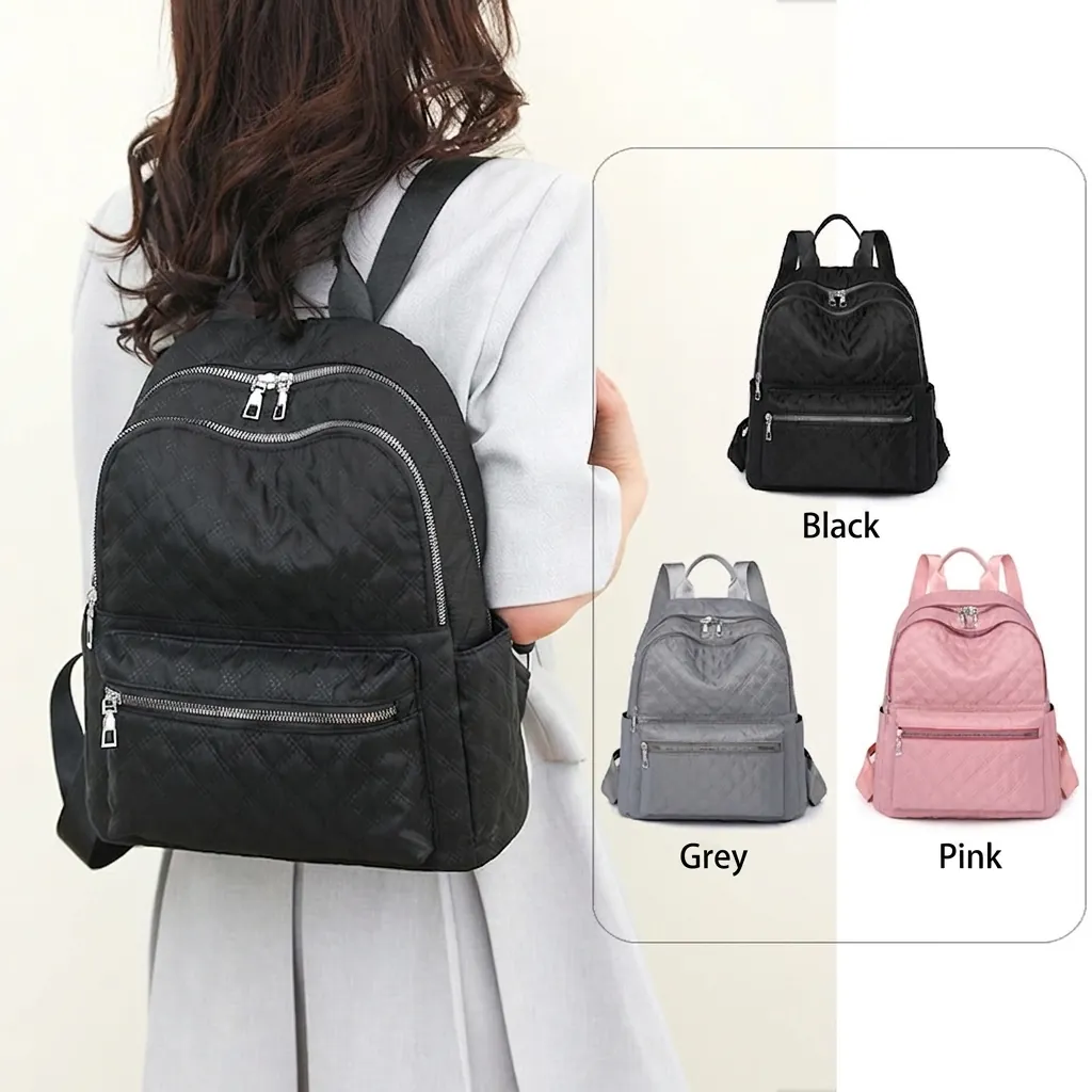 Mochila Acolchada De Rombos Gran Capacidad Nailon Impermeable Ligera Antirrobo Viaje Casual Para Mujeres