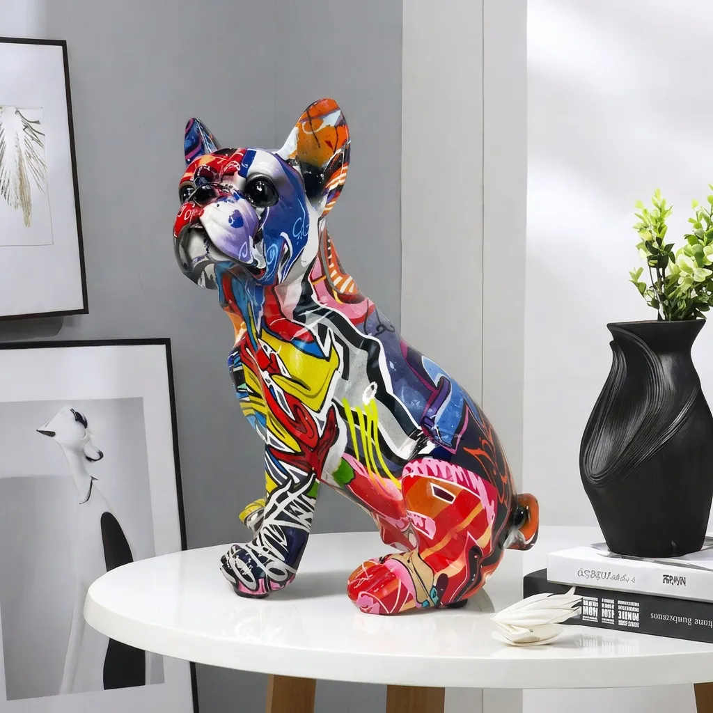 Graffiti French Bulldog Balloon Dog Sculpture Resin Modern Pop Art Animal Figurine Desktop Home Decor Colorful Ornament