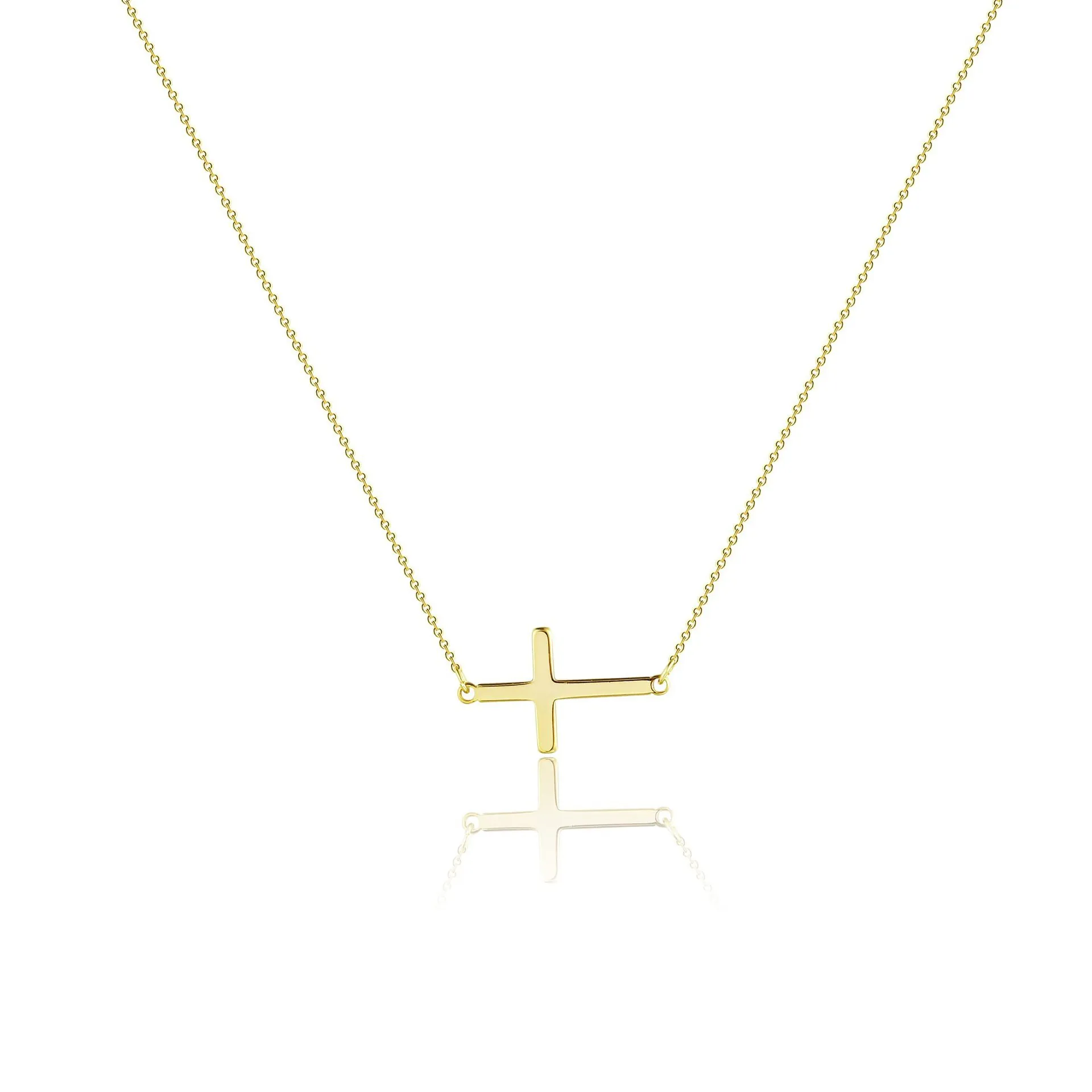 Minimalist Sideways Cross Pendant Necklace Stainless Steel Dainty Horizontal Cross Jewelry For Women Fashion Daily Wear