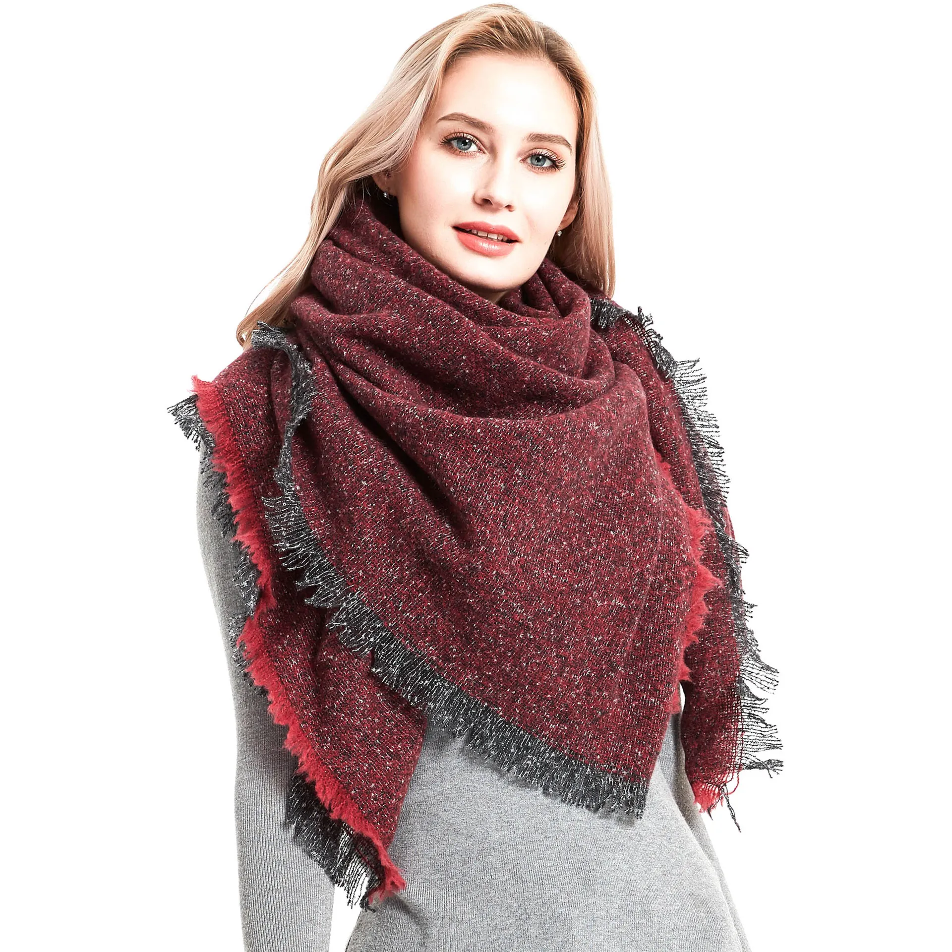 Thick Large Square Scarf Shawl Warm Acrylic Marl Yarn With Fringe Tassel For Winter Autumn Outdoor Women Men Unisex