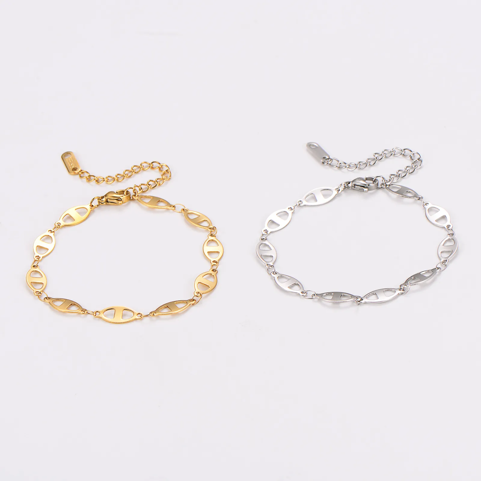 Pig Nose Link Bracelet 304 Stainless Steel 18K Gold Plated Anchor Chain Coffee Bean Geometric Jewelry Adjustable For Women