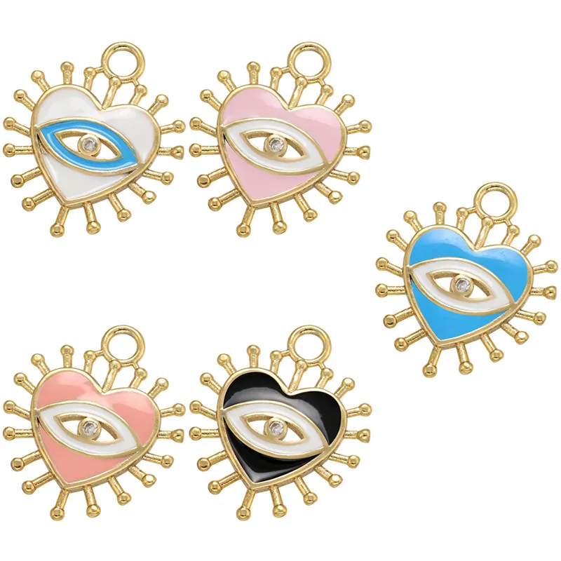 Herz Böser Blick Anhänger Messing Emaille Strass DIY Schmuck Zubehör Mikro-Pave Strahlend Charm