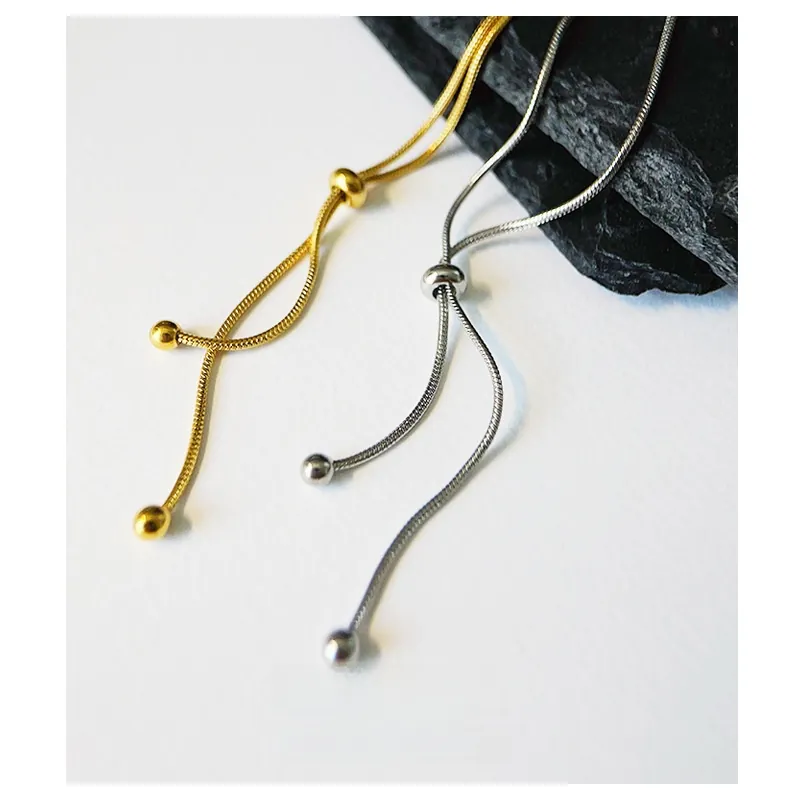 Minimalist Adjustable Snake Chain Necklace Titanium Stainless Steel Gold Plated Y Shaped Lariat Long Sweater Chain
