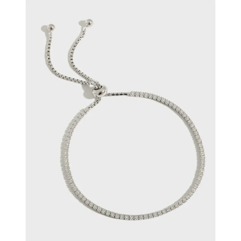 Bracciale Regolabile in Argento Sterling 925 con Zirconia Quadrata da Donna Elegante Stile Ins Gioielli Placcati in Oro Bianco