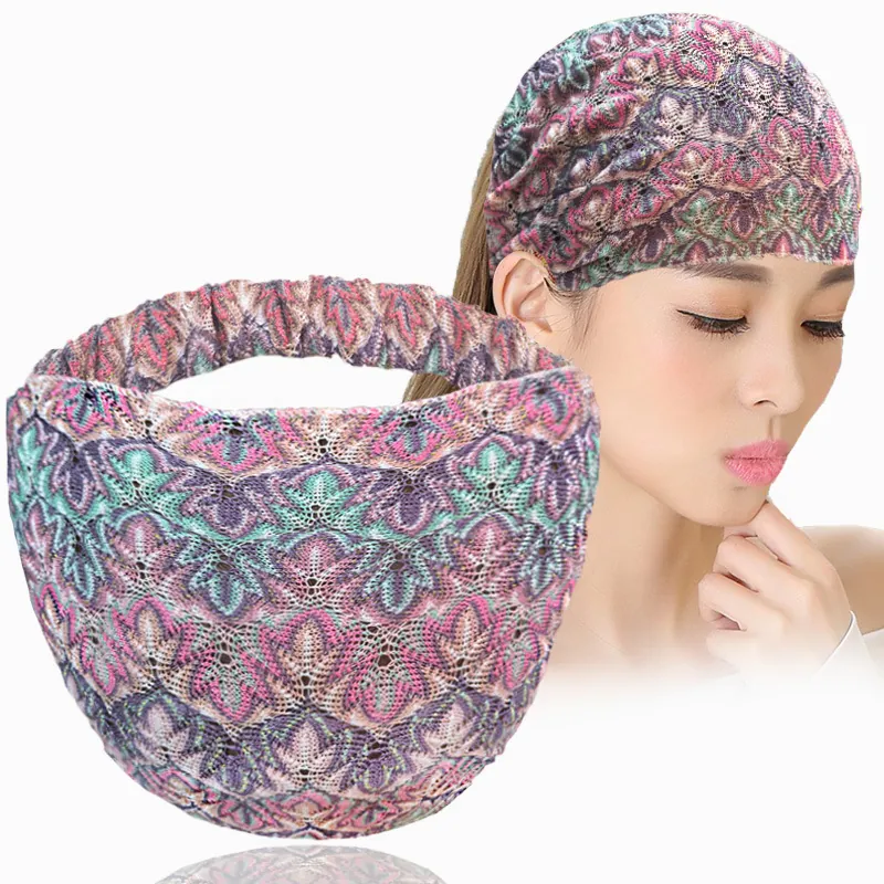 Fascia Larga Boho Etnica Motivo Jacquard Vintage Tessuto A Maglia Fascia Elastica Per Capelli Da Donna Stile Outdoor