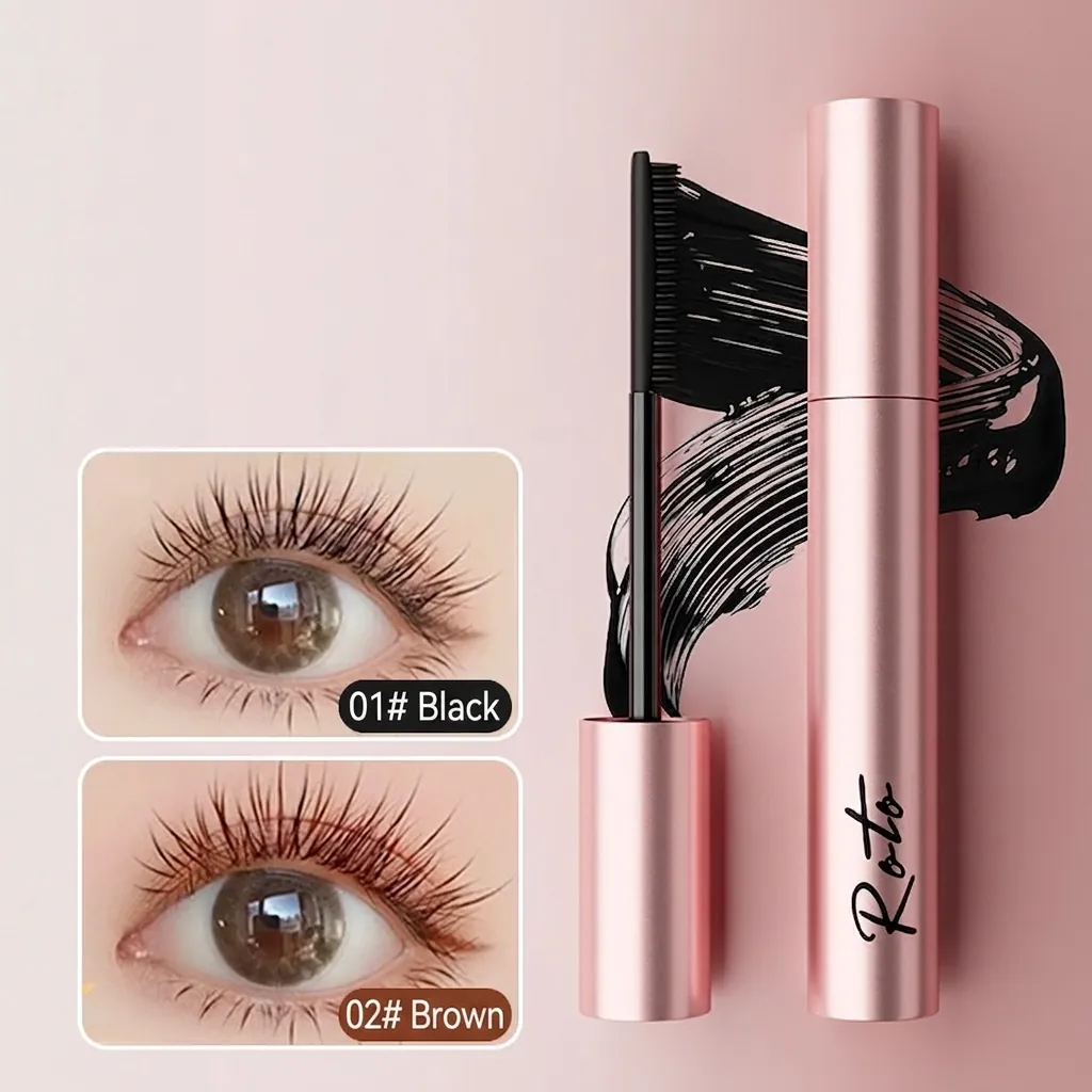 Waterproof Mascara Lengthening Curling Long Lasting Smudge Proof Natural Eye Makeup Fine Brush Rose Gold Tube