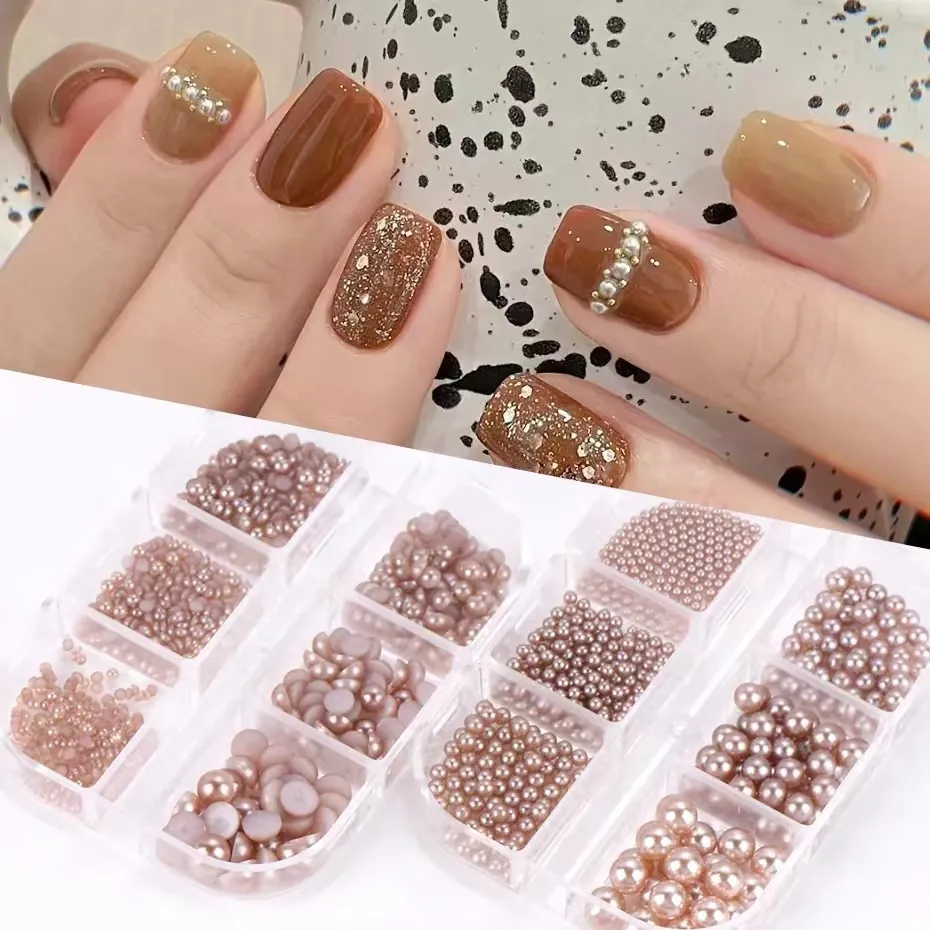 Nail Art Artificial Pearl Beads Flatback Round Faux Artificial Pearls For Manicure DIY Decorations Colorful Mixed Multi-size Ornaments