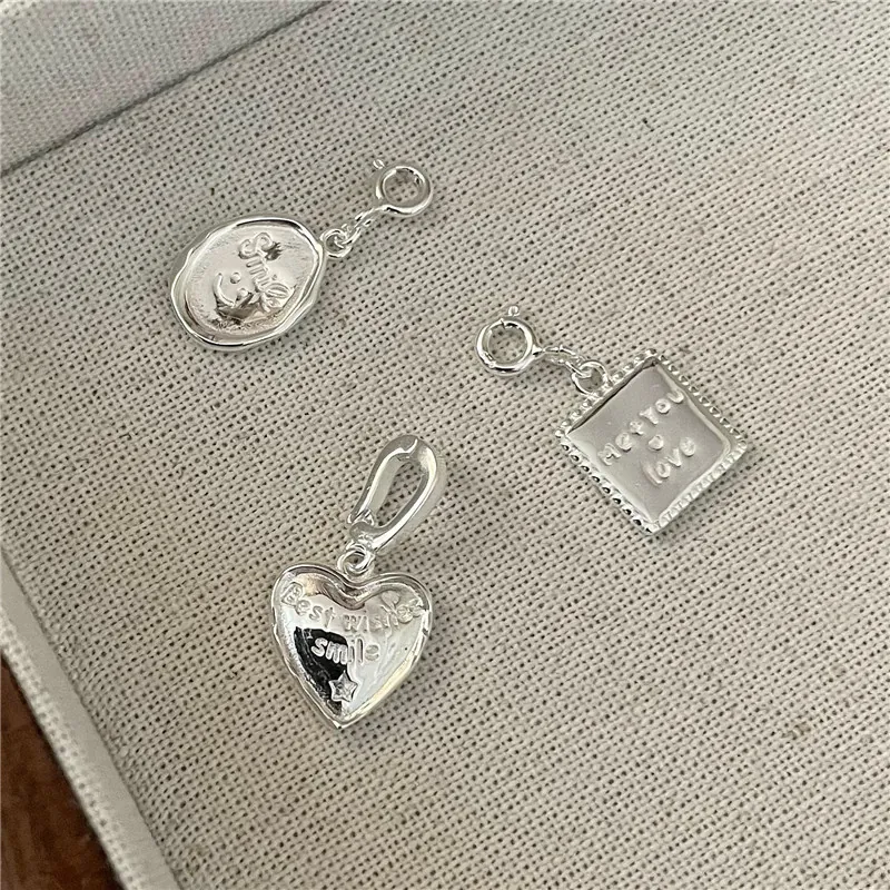 Minimalist 925 Sterling Silver Pendant Heart Square Oval Smile Design Fashion Personalized Engraved Charm For Women Jewelry DIY