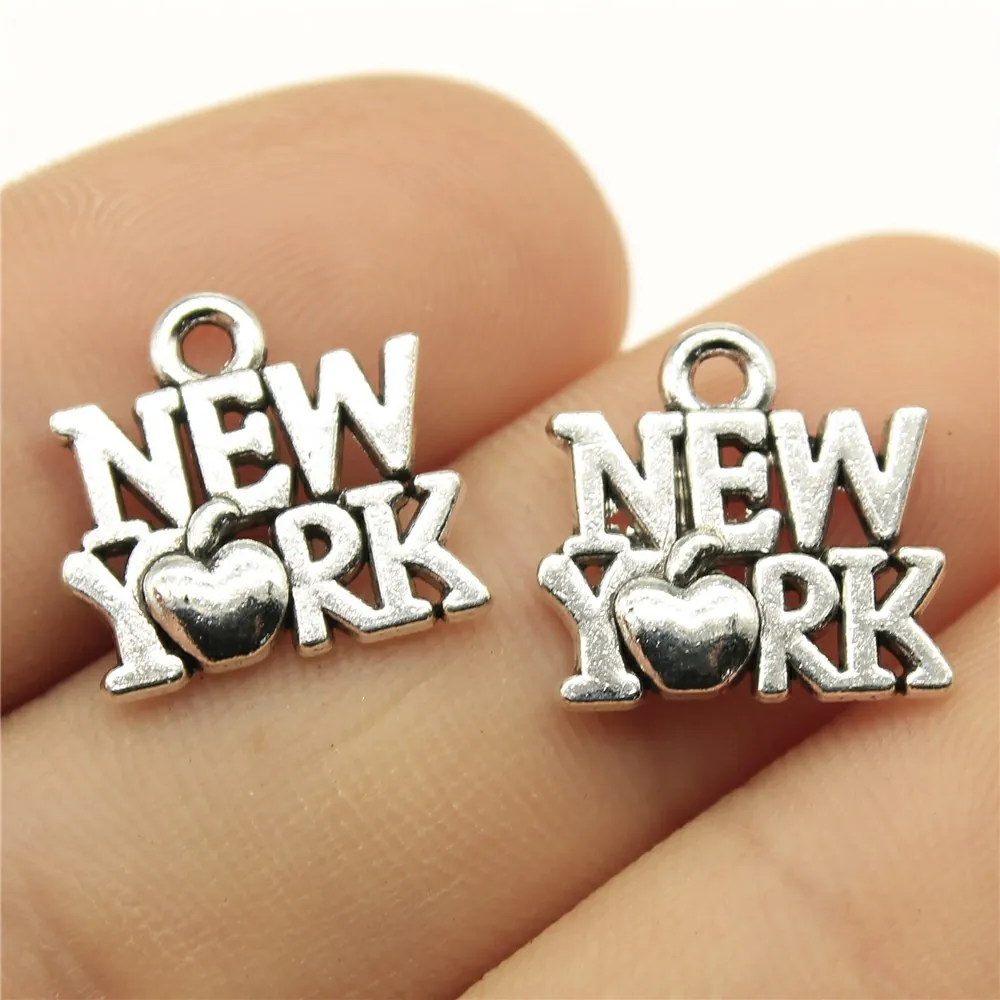 New York City Apple Shape Charms Pendants Alloy Metal Antique Silver Tone For DIY Necklace Bracelet Jewelry Making Crafts