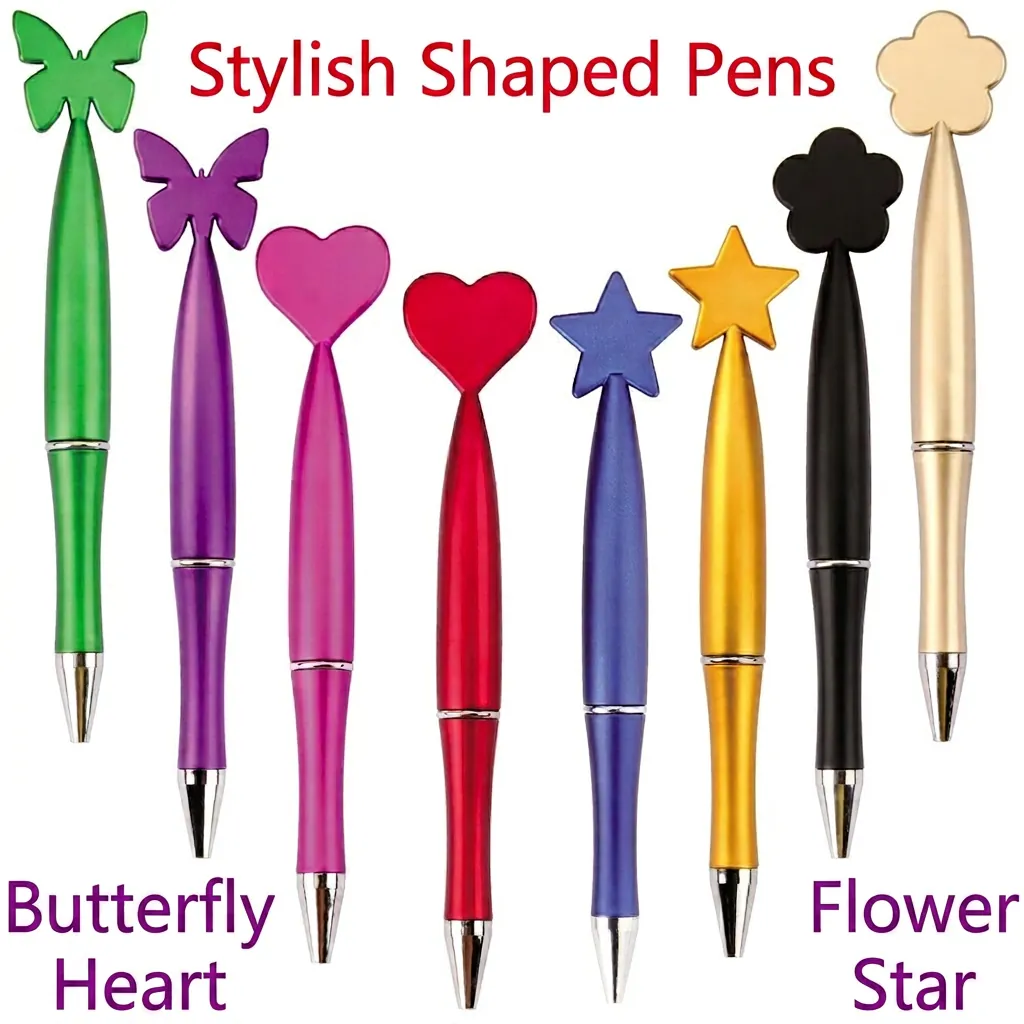 Elegant Ballpoint Pen Metallic Artificial Pearl Finish Creative Heart Butterfly Star Flower Decorative Top Writing Gift For Office School