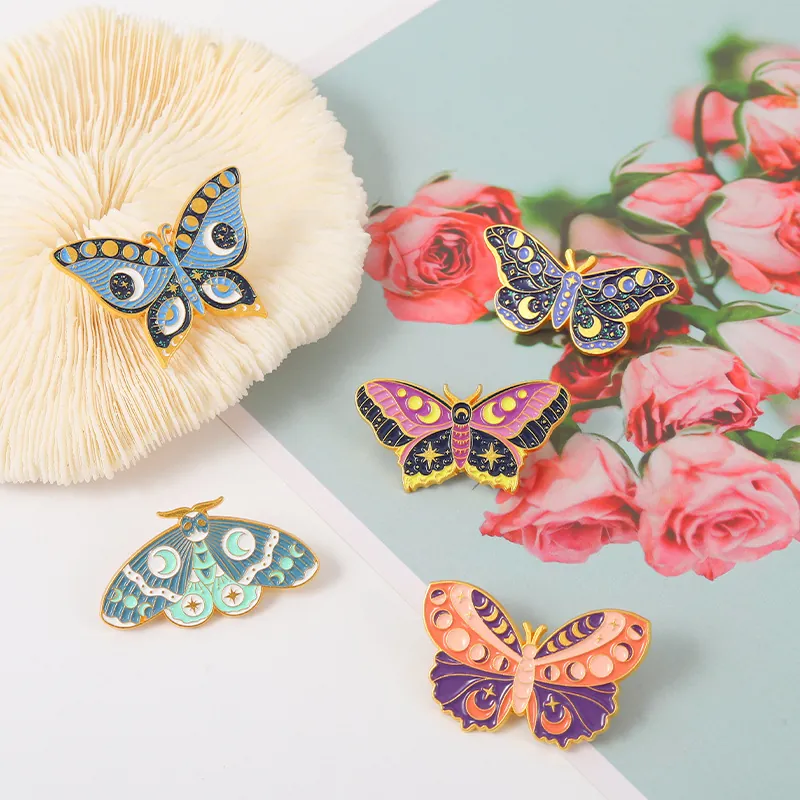 Bohemian Celestial Butterfly Moth Enamel Brooch Alloy Moon Star Animal Badge Pin For Clothes Backpack Decoration Jewelry