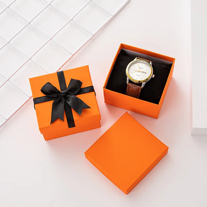 Elegant Square Watch Gift Box With Ribbon Bowknot And Pillow Paper Jewelry Case Storage Organizer For Anniversary Birthday