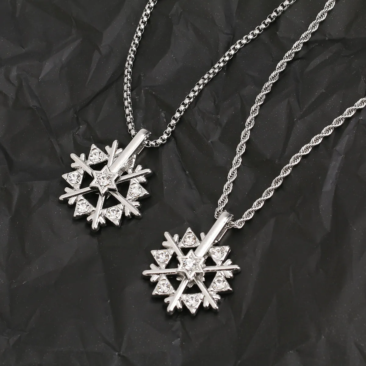 Rotatable Snowflake Pendant Necklace Titanium Steel Alloy Rhinestone Hip Hop Street Style Jewelry For Men Women