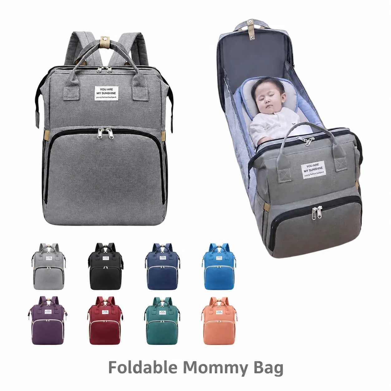 Multifunctional Diaper Bag Backpack Oxford Cloth Foldable Baby Bed Waterproof Large Capacity Stroller Hooks Travel Bags