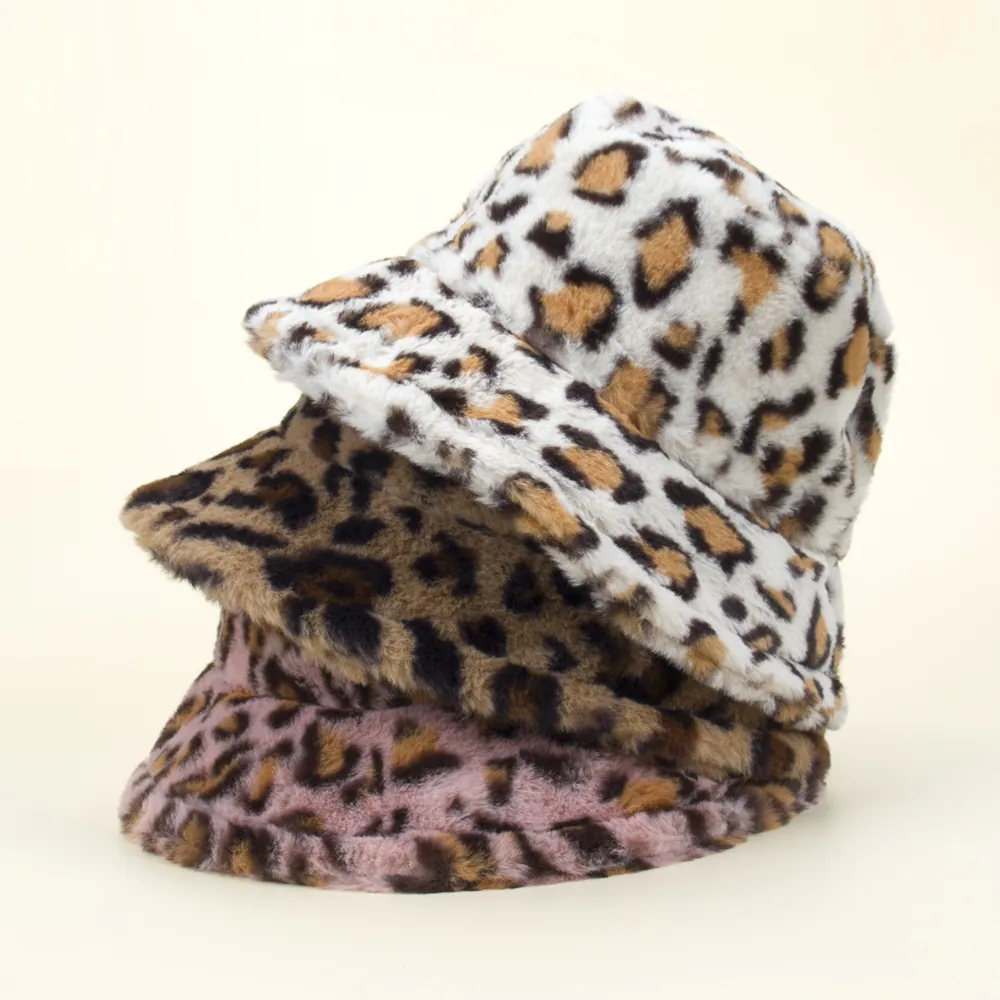 Chapeau Bob En Fausse Fourrure Imprimé Léopard Chaud Hiver Peluche Vintage Cloche Pour Femmes