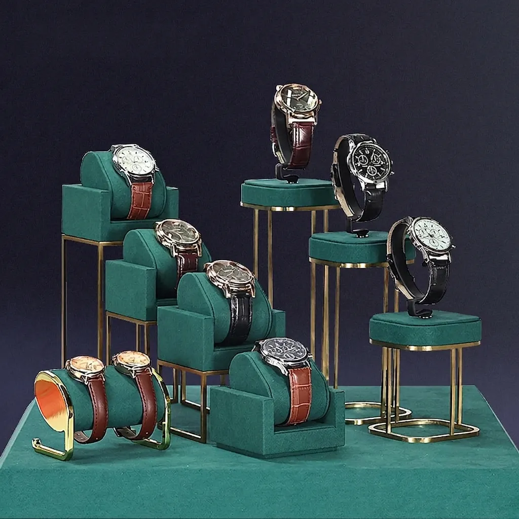 Watch Display Stand Velvet Gold Metal Jewelry Showcase Organizer Props Commercial Store Professional Luxury Elegant