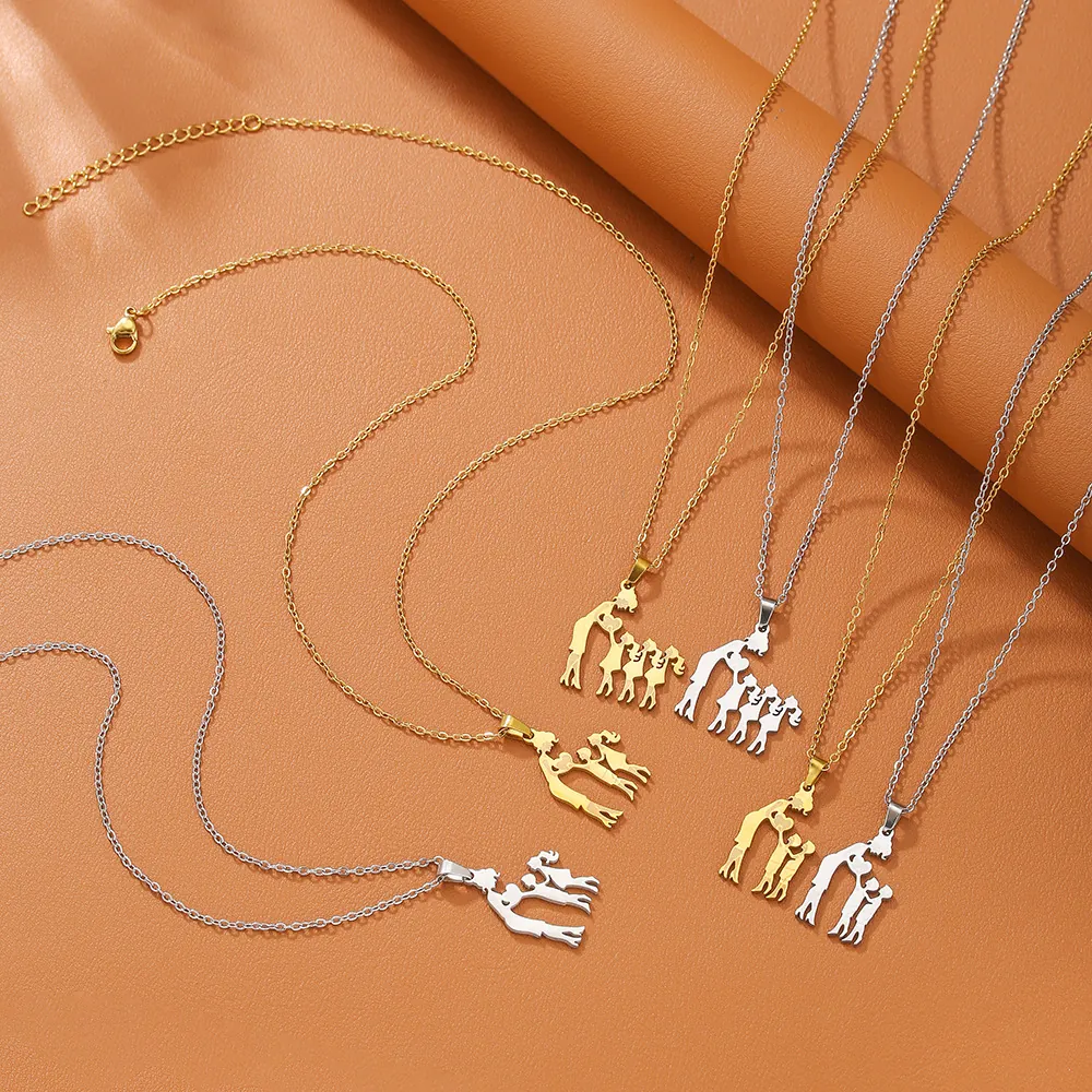 Mutter Und Kinder Silhouette Anhänger Halskette Edelstahl Herz Muttertagsgeschenk Familienschmuck Geschenk Für Mama