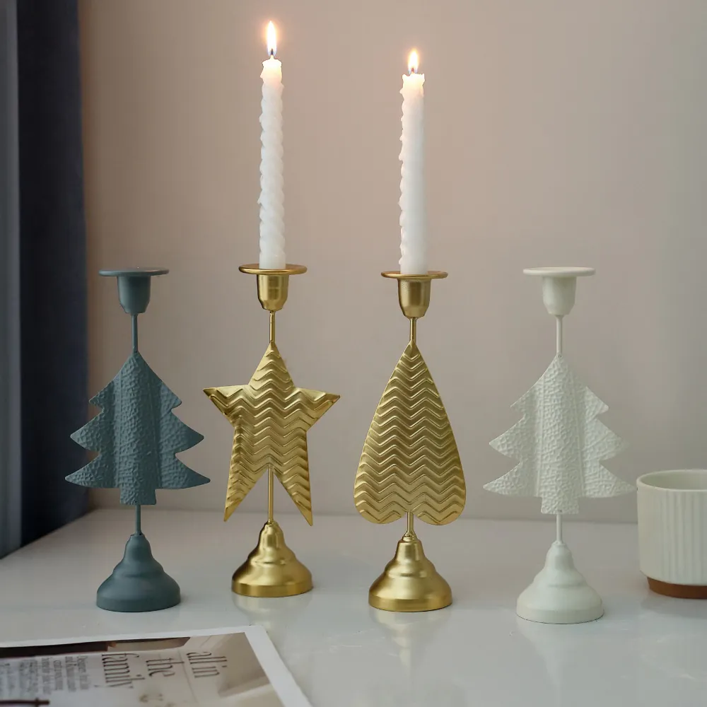 Metal Iron Candle Holder Nordic Minimalist Heart Star Christmas Tree Shape Wave Texture Home Desktop Table Decor