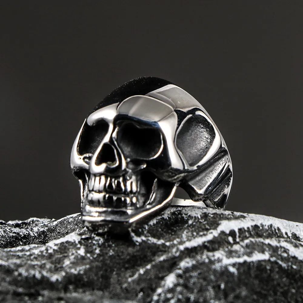 Vintage Gothic Skull Ring For Men Titanium Steel Punk Rock Hip Hop Halloween Jewelry Polished Heavy Metal Biker Band Ring