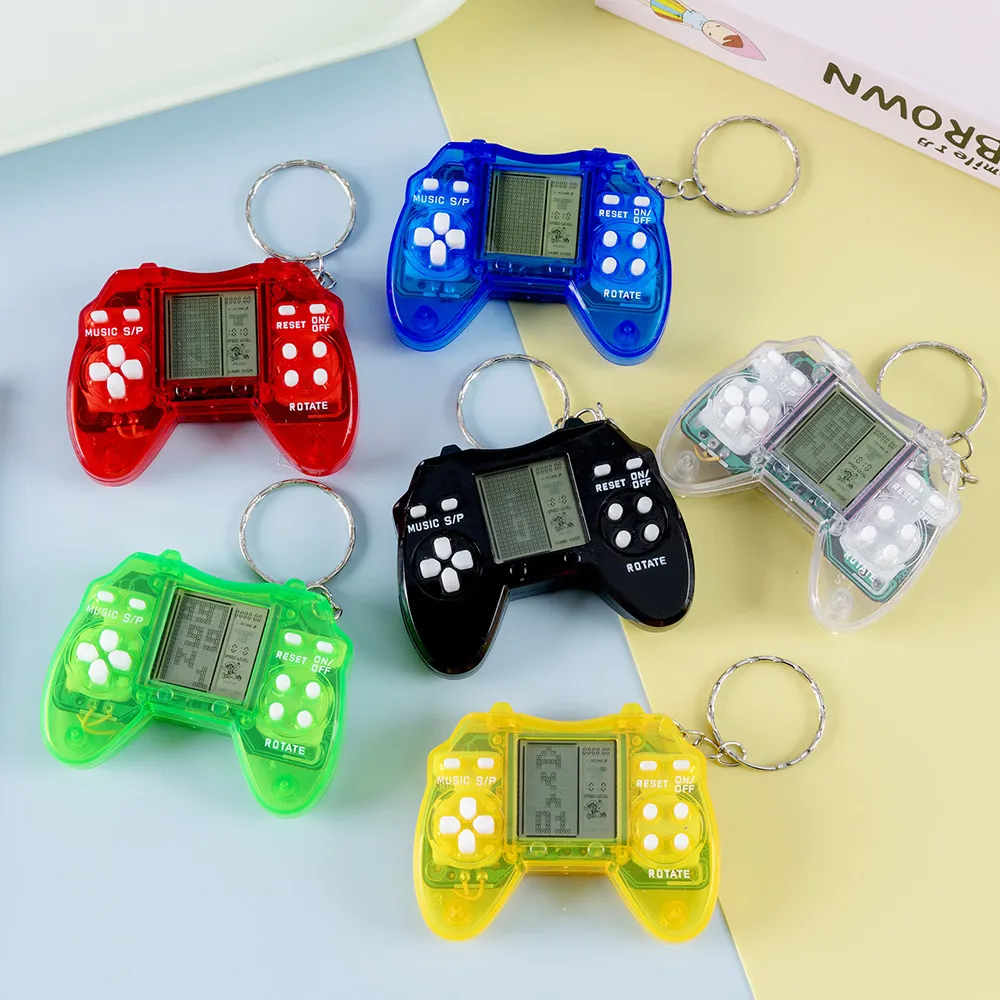 Mini Handheld Game Console Keychain Retro Electronic Tetris Pocket Toy Transparent Plastic Portable Educational Puzzle
