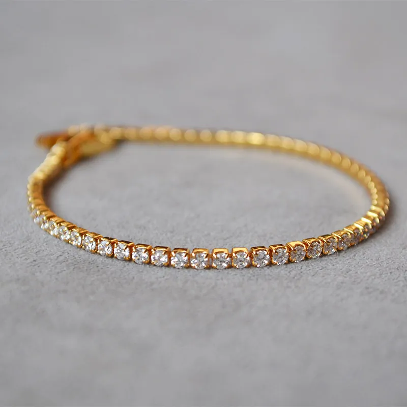 Minimalist Elegant Brass Zirconia Tennis Bracelet For Women Sparkly Gold Silver Plated Single Row Hand Chain Jewelry