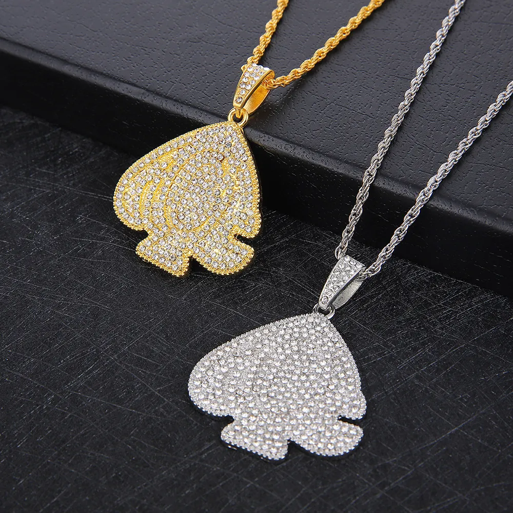 Collana Con Ciondolo A Cuore Asso Di Picche Lega Strass Hip Hop Streetwear Gioielli Di Moda Per Uomo Donna
