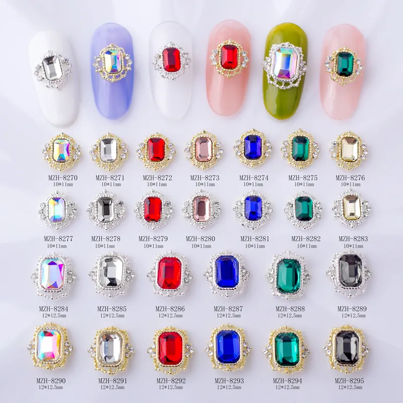 Barock Stil 3D Nagelkunst Charms Rechteckige Glasjuwelen Gold Silber Legierung Basis Maniküre Zubehör