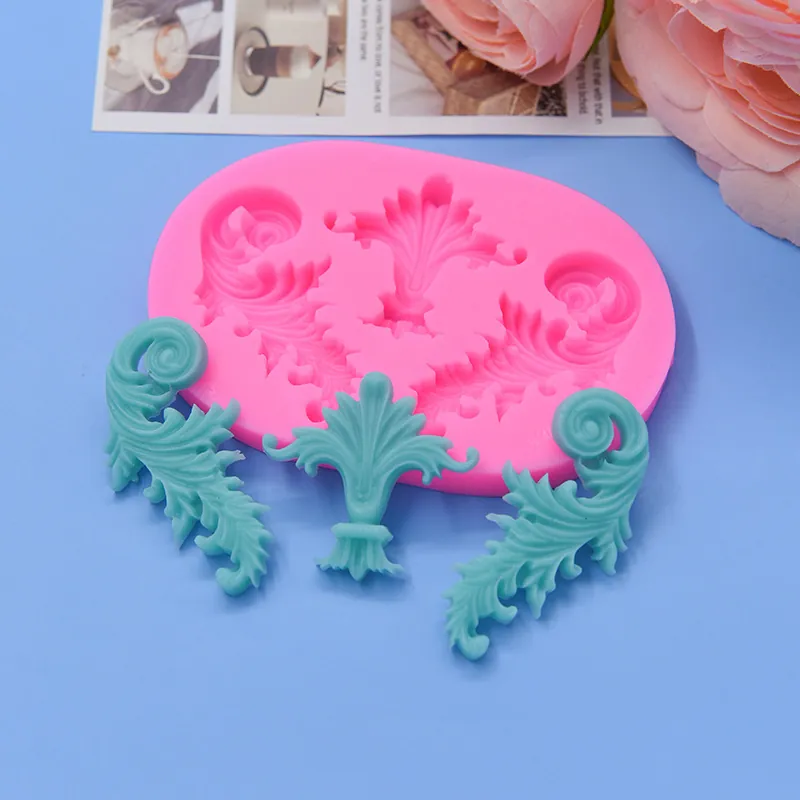 Moule À Gâteau En Silicone À Feuilles De Scroll Baroque Relief Floral Européen Fondant Décoration Chocolat Savon