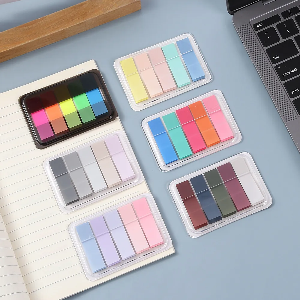 5 Colori PET Semitrasparent Note Adesive Linguette Indice Con Scatola Segnalibri Per Scuola Ufficio Fluorescente Morandi Macaron