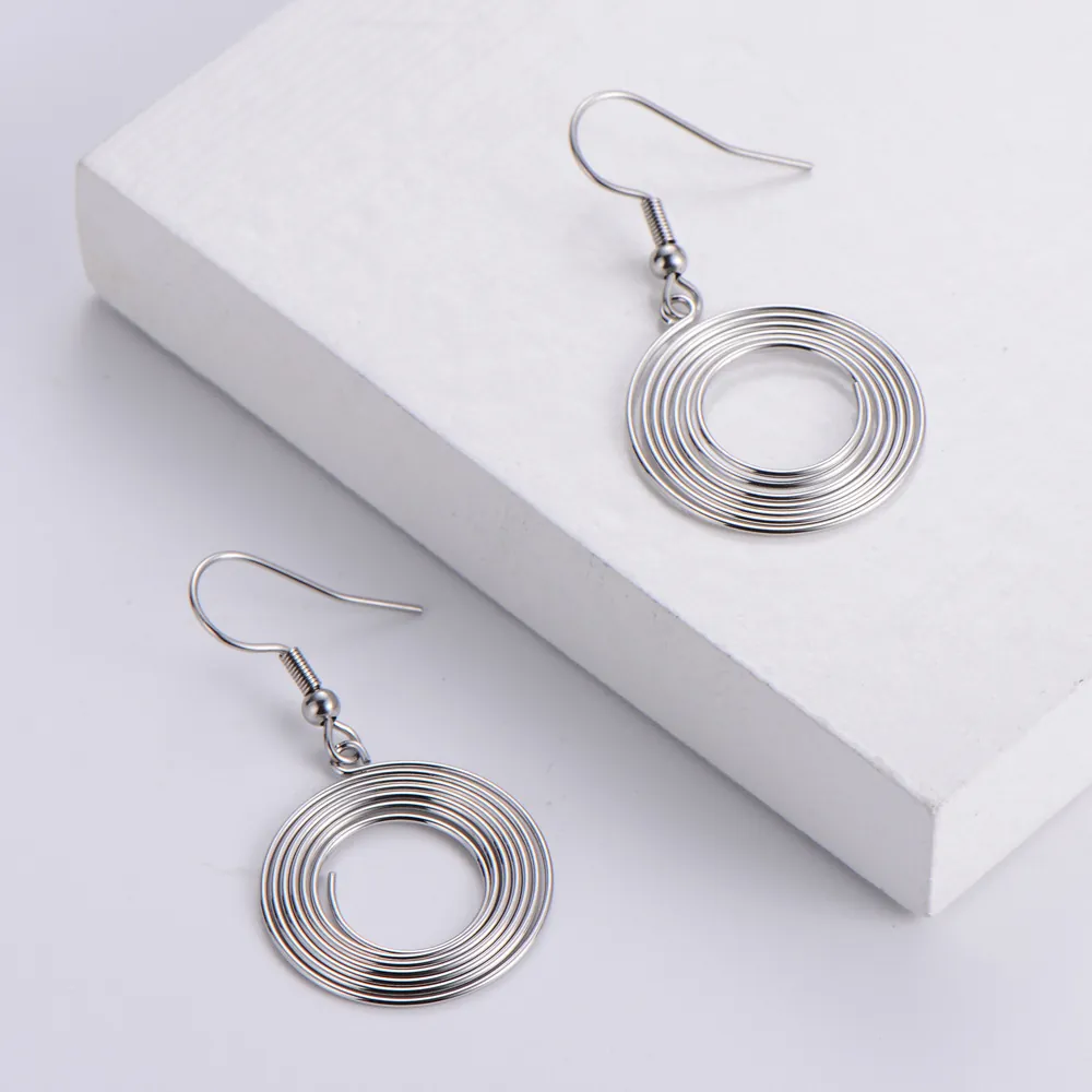 Spiral Spring Coil Earrings Stainless Steel Geometric Round Dangle Drop Silver Tone Jewelry Women