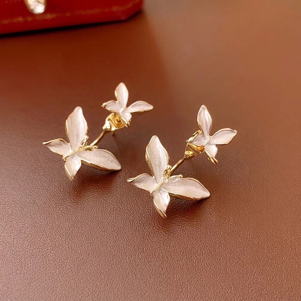 Boucles D'oreilles Papillon En Émail Esthétique Avec Tige En Argent Sterling 925 Design Fleur Élégant Pour Femme