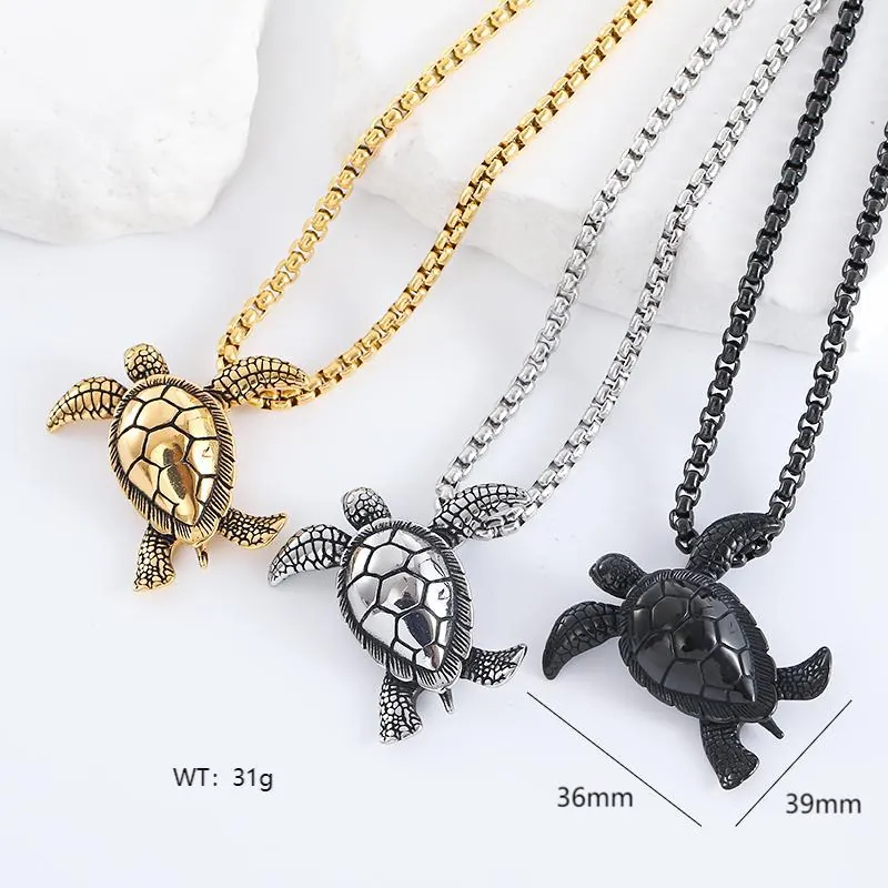 Sea Turtle Pendant Necklace Stainless Steel Animal Jewelry With Box Chain For Men Women Vintage Punk Style Accessory