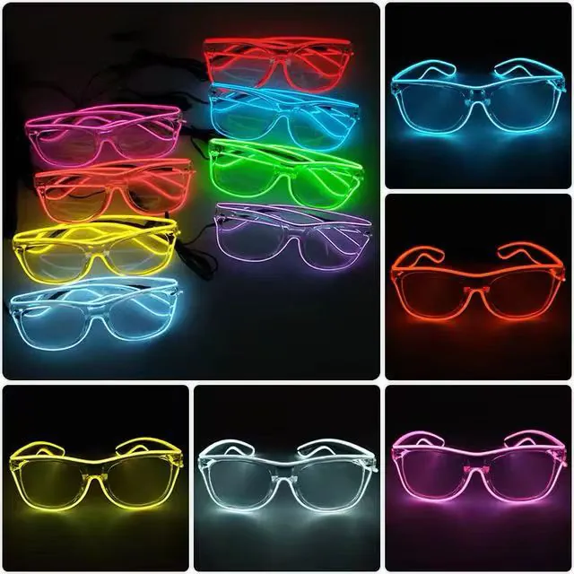 LED Glowing Glasses EL Wire Neon Shutter Glasses For Party Music Festival Club Halloween Christmas Costumes Transparent Plastic
