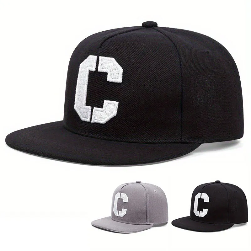 Snapback Hat Acrylic Flat Brim Embroidered Letter C Streetwear Hip Hop Baseball Cap For Men Women Adjustable Sporty