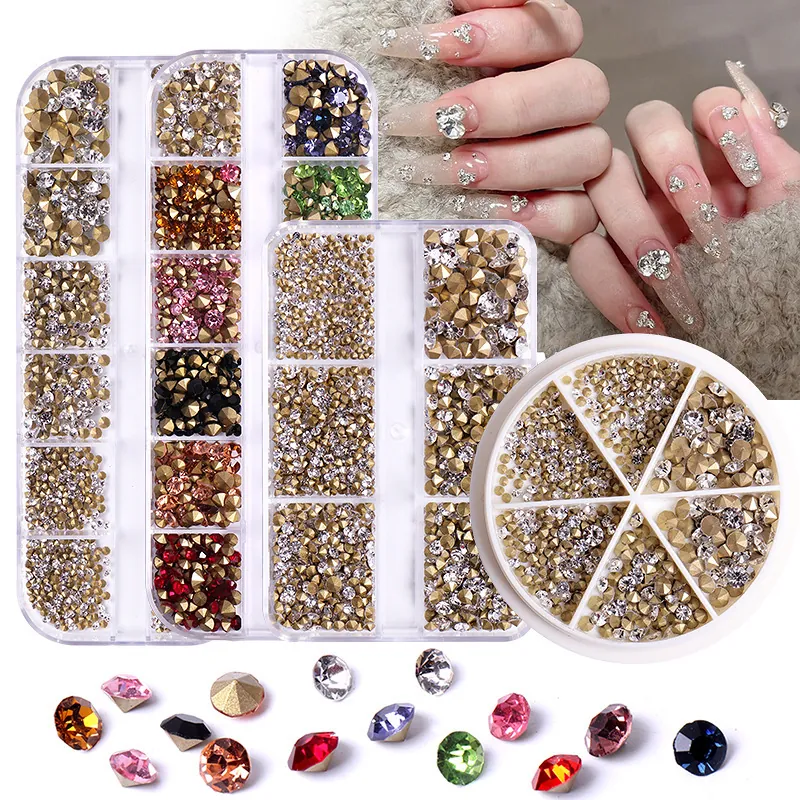 Premium Shiny Glass Pointed Bottom Rhinestones For Nail Art Multiple Sizes Faceted Crystals For DIY Decoration Mixed Colors