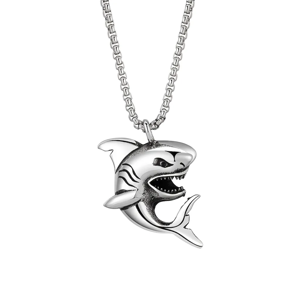 Hip Hop Shark Pendant Necklace Stainless Steel Vintage Animal Punk Streetwear For Men