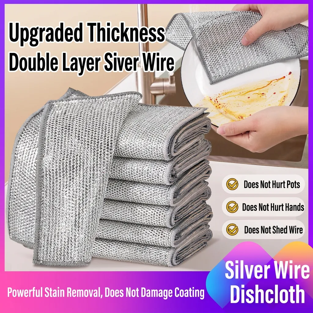 Multipurpose Silver Wire Dishcloth Metal Mesh Cleaning Cloth For Kitchen Dishwashing Non Scratch Pot Scrubber Wet And Dry Use