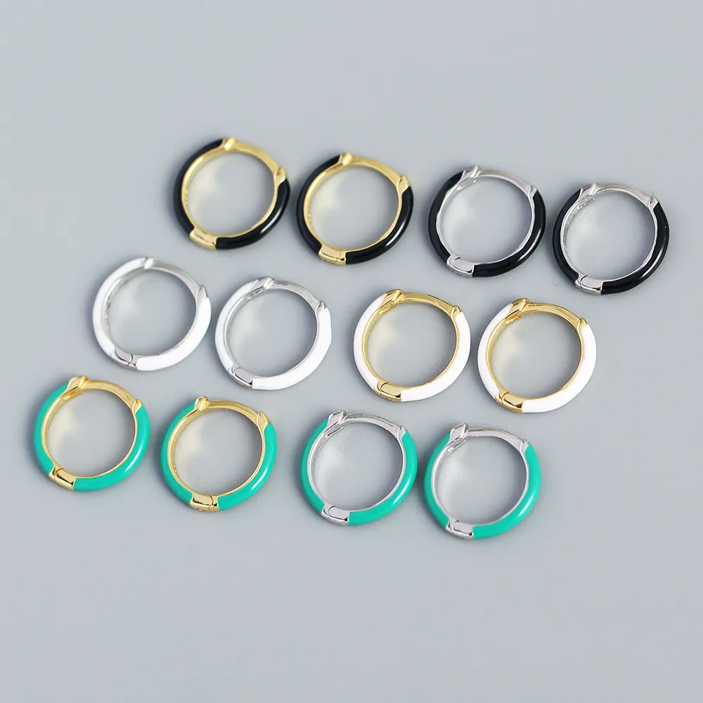 Minimalist S925 Sterling Silver Huggie Hoop Earrings With Colorful Enamel Geometric Small Round Ear Buckle Jewelry For Women