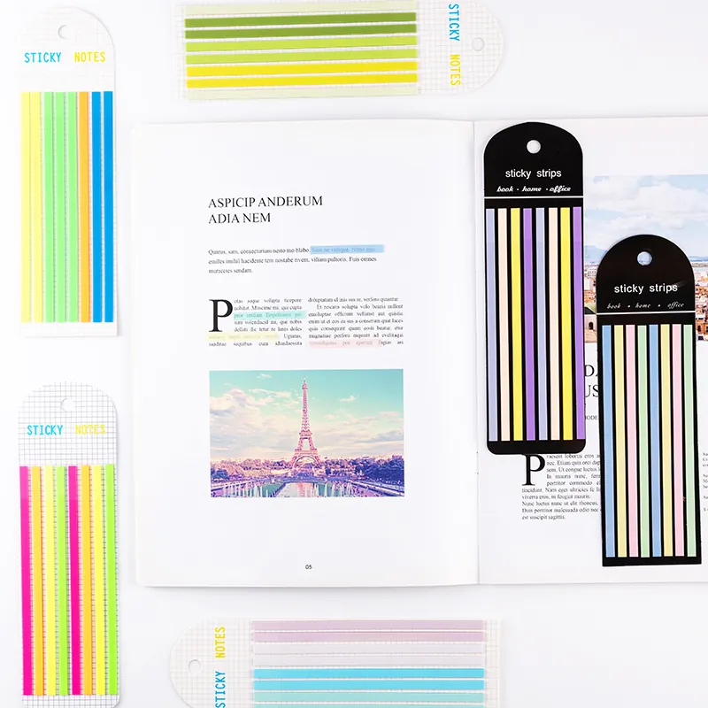 Transparent PET Sticky Notes Slim Index Tabs Page Markers Translucent Colorful Long Strips For Reading Office School