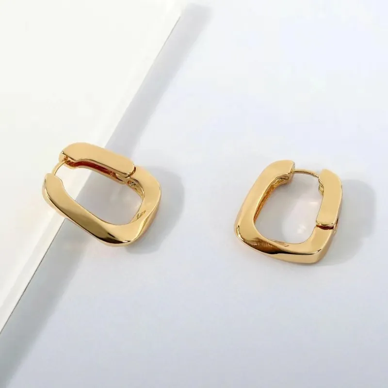 Orecchini A Cerchio Torsione Quadrati Irregolari Vintage Con Placcatura In Oro 18K E Perno In Per Donne