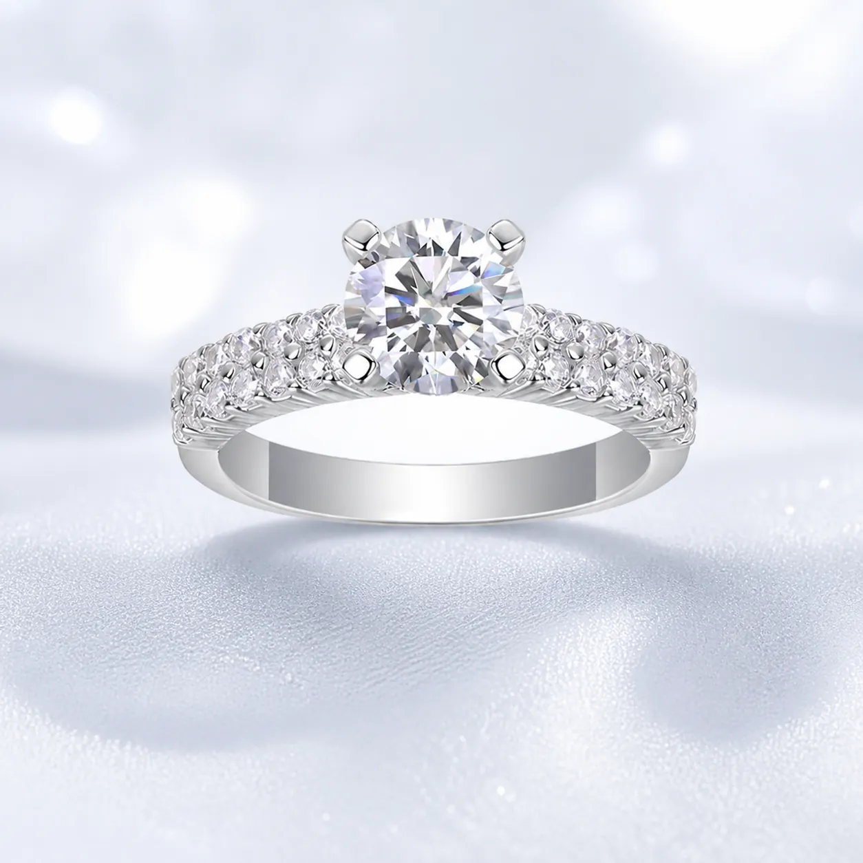 925 Sterling Silver Ring For Women Lab-Grown Diamond Moissanite Geometric Round Engagement Wedding Anniversary Fashion Jewelry Gift