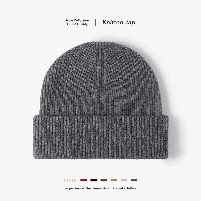Women's Merino Wool Beanie Hat Winter Warm Double Layer Knitted Hat Cuffed Ribbed Skull Cap Soft Outdoor Fashion Headwear