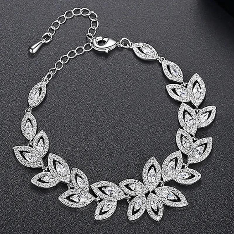 Flower Leaf Bracelet AAA Cubic Zirconia Copper Adjustable Extender For Wedding Bridal Dinner Party Jewelry Women