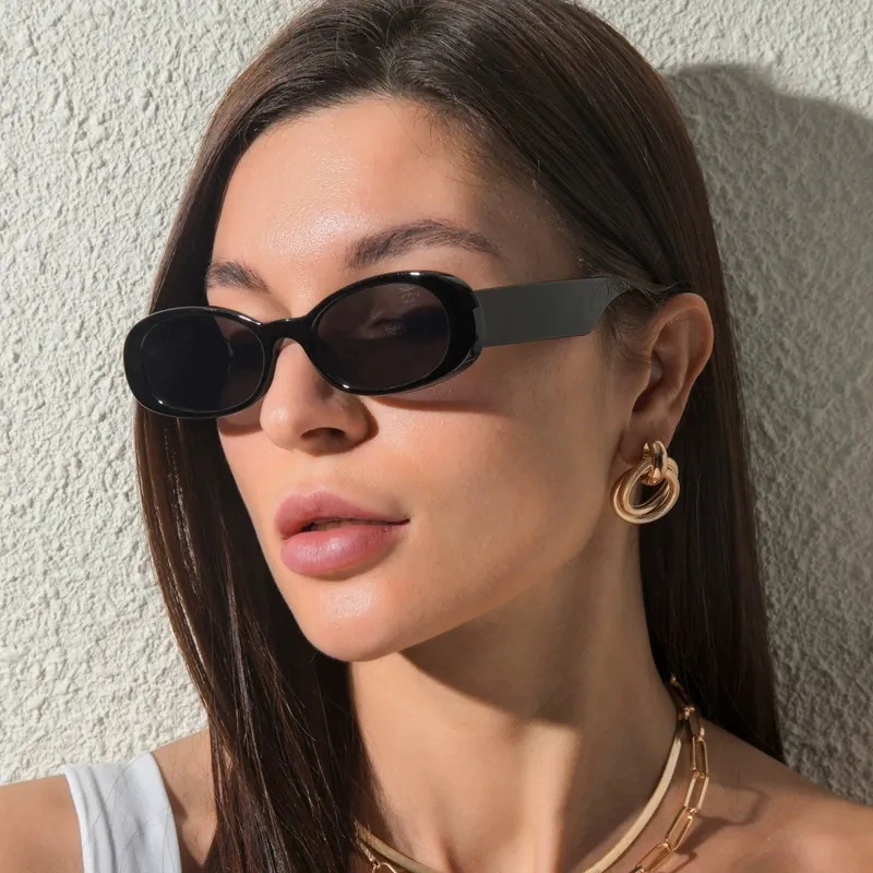 Vintage Oval Sunglasses Women UV400 Protection PC Frame Wide Temples Retro Fashion Y2K Eyewear Sun Glasses