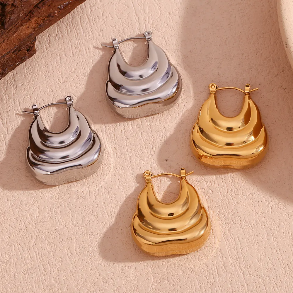 Triple Layered Wave Hoop Earrings Hollow U-Shaped 18K Gold Plated Stainless Steel Niche Fashion Jewelry For Women